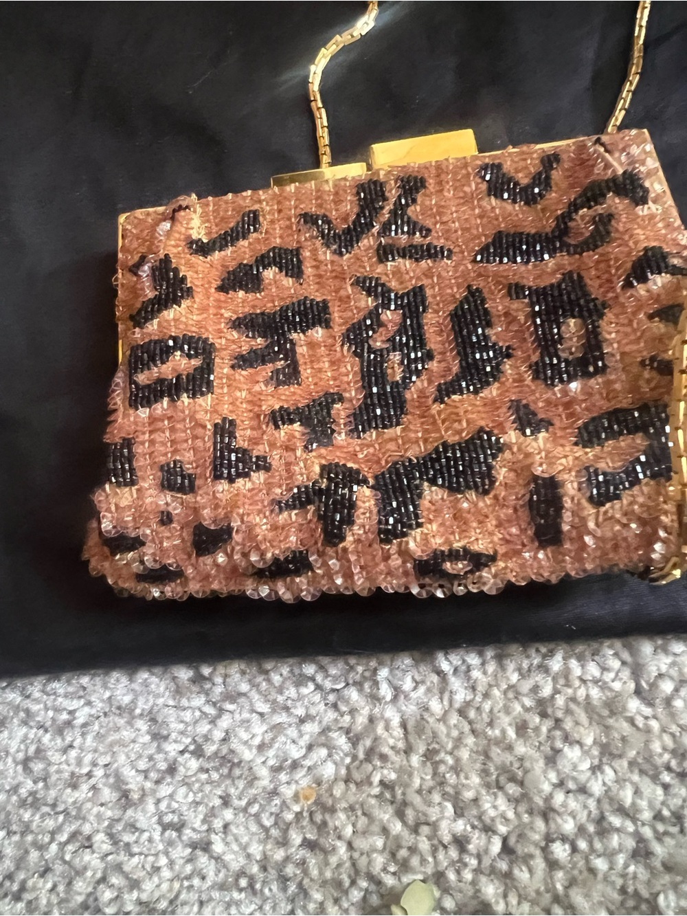 Authentic  Saint Laurent Leopard Beaded Crossbody Bag in Tan and Black